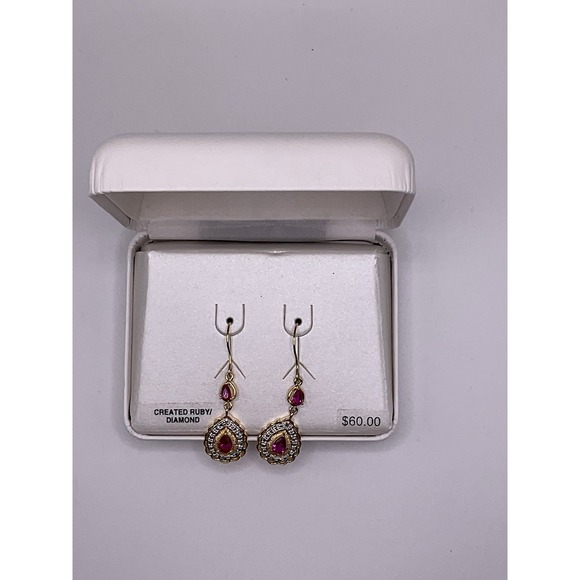 Jewelry - Diamond Accent Created Ruby 18kt Gold Over Brass Dangle Earrings